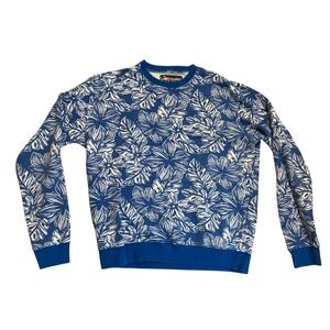 Chubbies Mens‎ Blue White Floral Tropical Hibiscus Cotton Crewneck Sweatshirt L